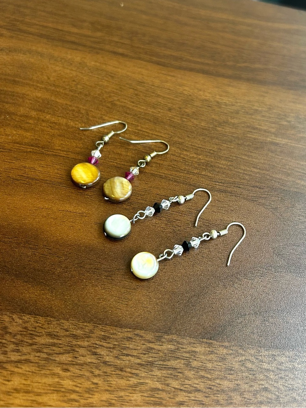 Handmade Beaded Earring Bundle: black/white set and brown/pink set